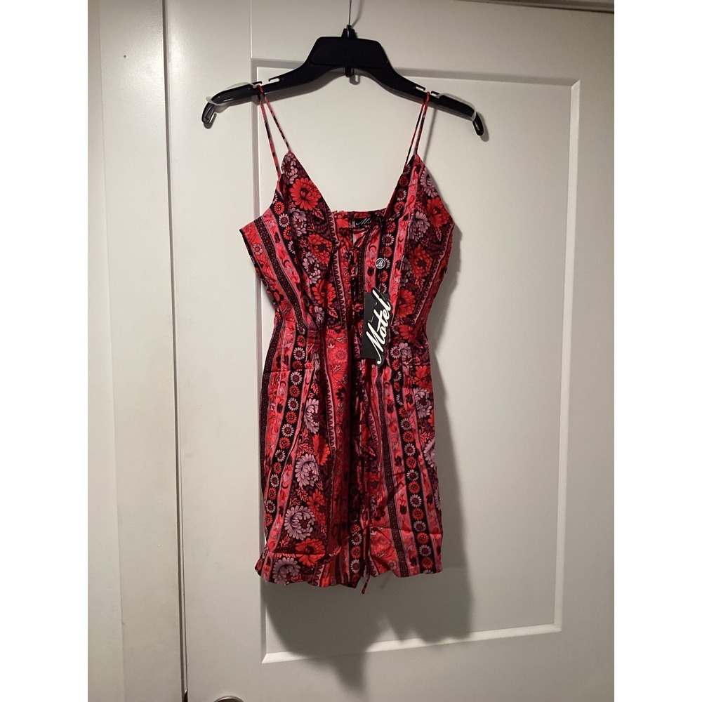 Motel Rocks Maiden Smock Playsuit Red Floral Boho Romper NWT Size Small